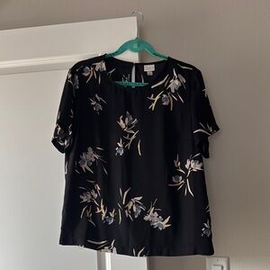 A New Day Floral Black Top